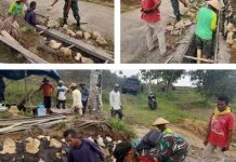 Babinsa Koramil 11/Pasongsogan Karya Bakti Bersama Warga Desa Lebeng Timur serangkaian kegiatan karya bakti bersama masyarakat Desa Lebeng Timur, Kecamatan Pasongsogan, Kabupaten Sumenep, Rabu (20/12/2023).